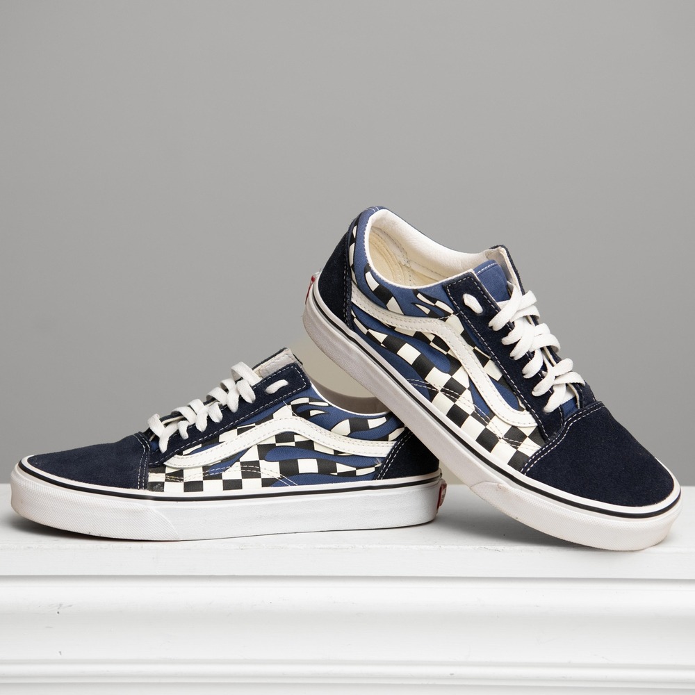 Vans Old Skool Navy Blue Checkerboard Skater Shoes M7.5/W9 Punk Grunge Retro Emo